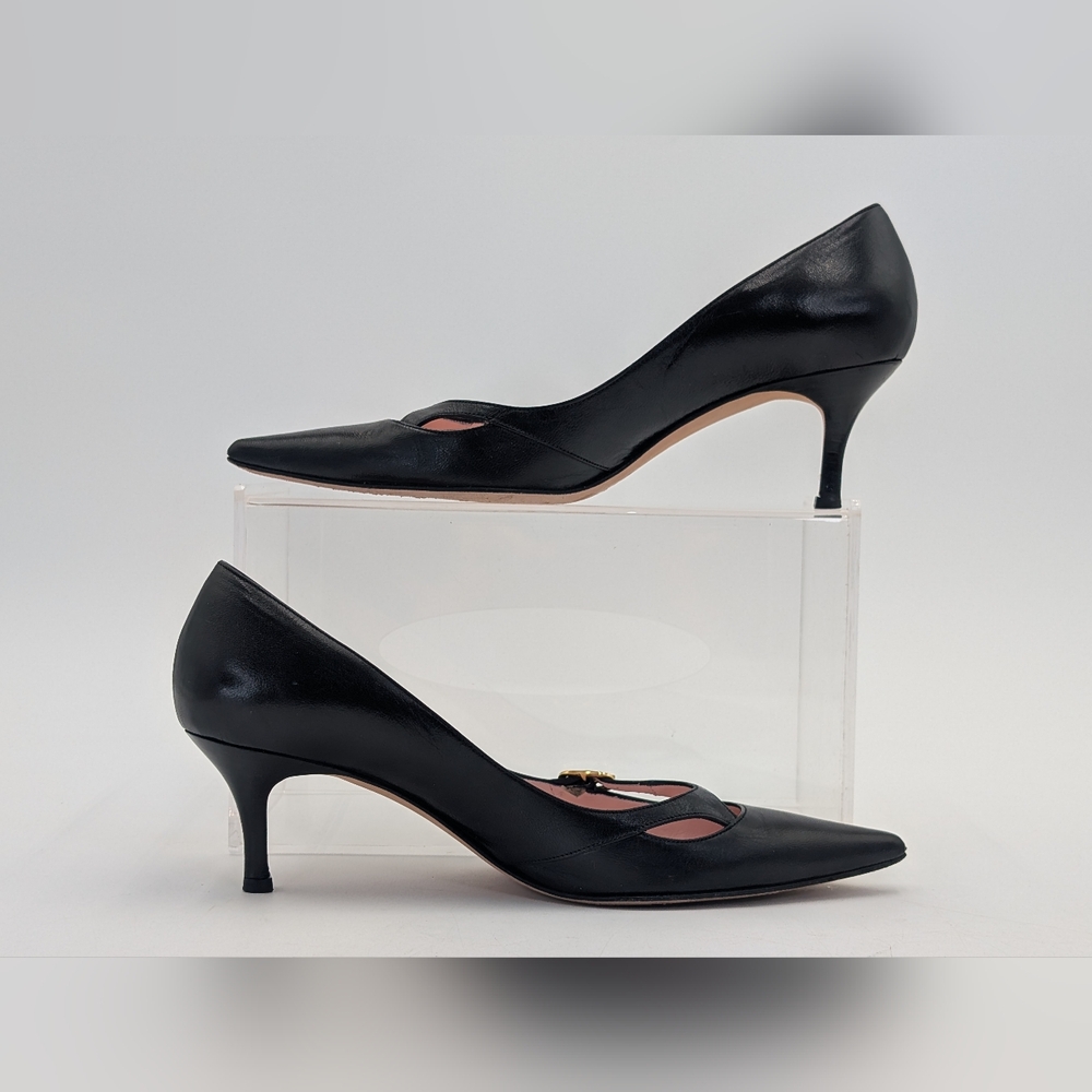 ISAACM MIZRAHI Size 7M Women Genuine Black Leather Heel Gold Buckle Pointed Toe - Picture 10 of 17